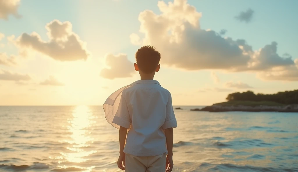 Asian boy at the beach,Sunset,Reality,Portrait Photography