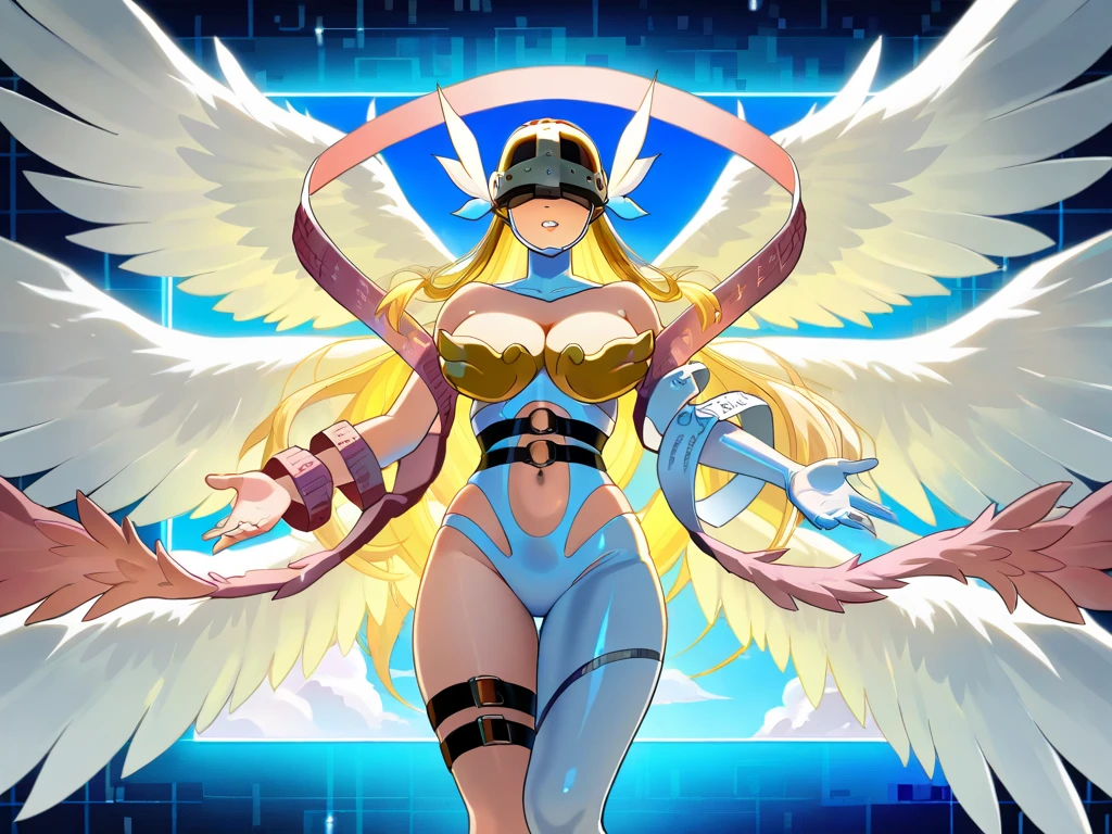 sentai ,, standing solo, weird, bizzare, angelic, divine, aura, celest, female, big breast, full body