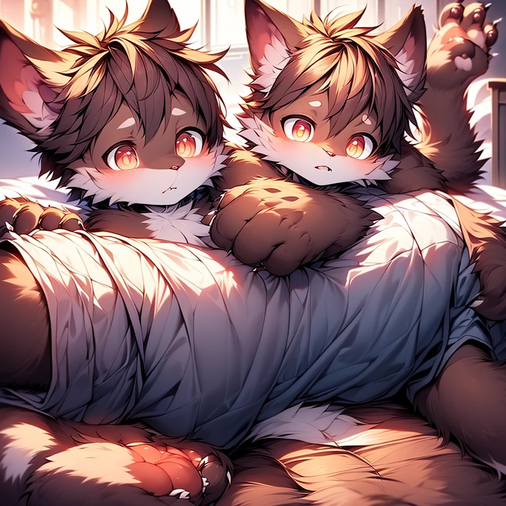 orange fox,serious expression,Yellow Eyes,nudity,Exposing,Closing your eyes,serious expression,white socks,penis,bed,Change clothes,kissing