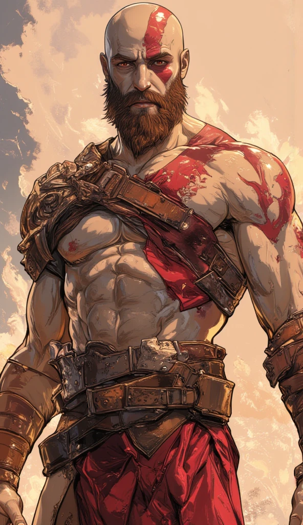 mccree, western setting, cowboy hat, red poncho, muscular, hunk, mechanical body, cybernetic right arm, cape, setting sun in background, smile, confident pose, cigar in mouth, best quality, shirtless, body muscles, chest muscle, big chest, big stomach, very fat