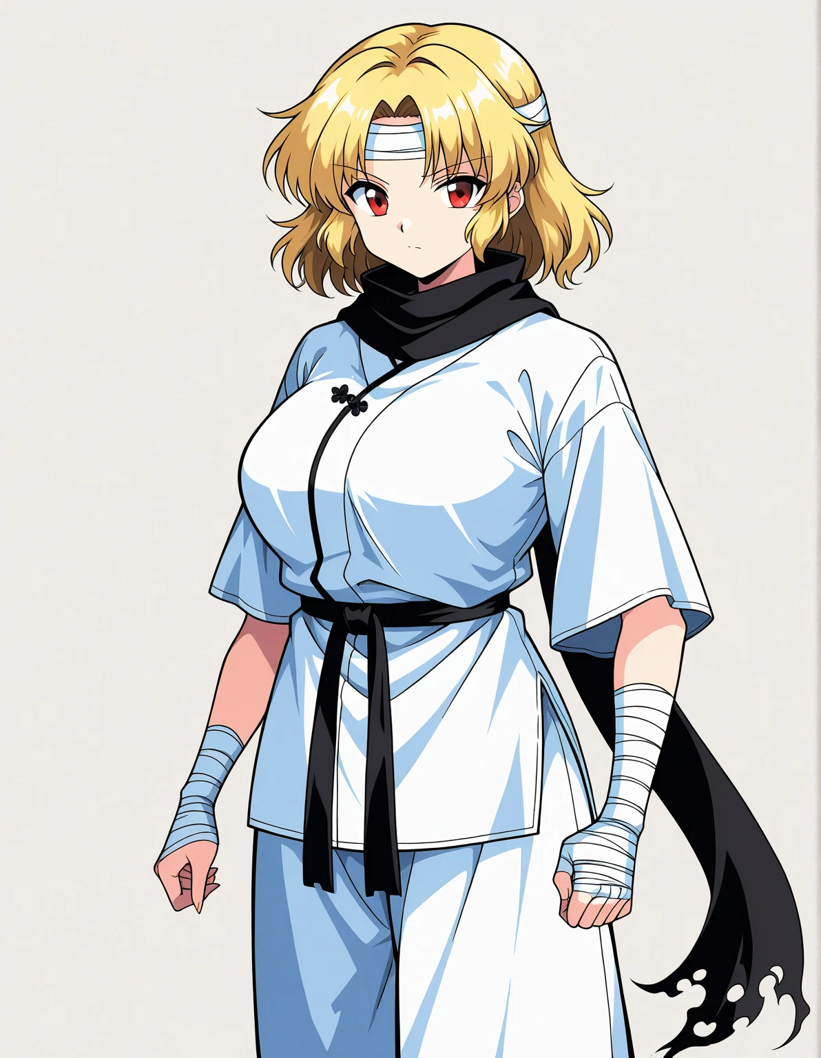 score_9, score_8_up, score_7_up, score_6_up, score_5_up, score_4_up, BREAK, source_anime, ytemari, 1girl, blonde hair, quad tails, fishnets, purple garment, sash, hands behind back, frown,crying, full body, looking at viewer, solo, simple background, abandoned warehouse background, anime screencap, anime coloring, white cloth gag, tape over white cloth gag, panic expression, struggling, white cloth blindfold over eyes, timebomb in background, blindfolded, extreme panic expression, shibari ropes, timebomb dynamite on box in warehouse