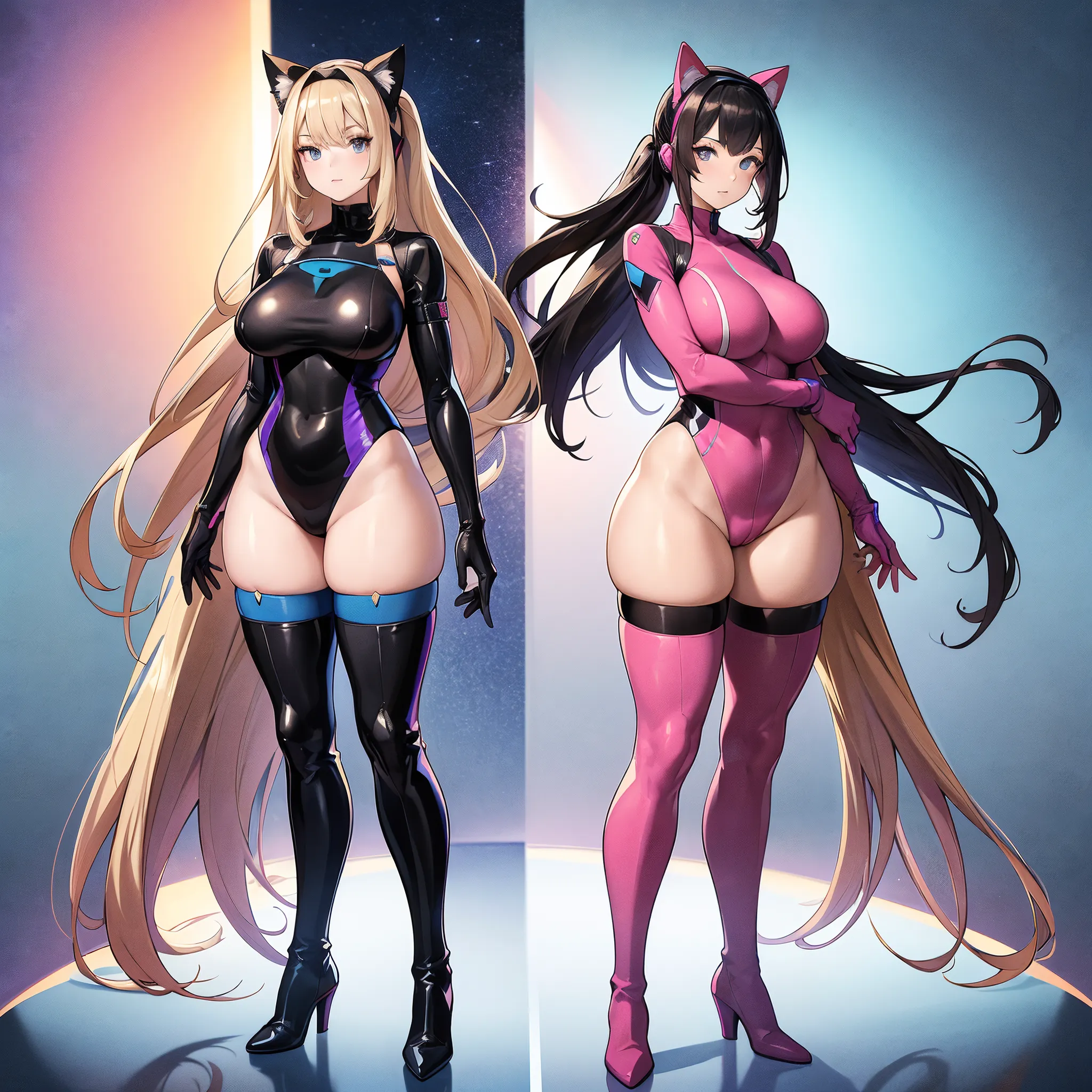 A girl with blond hair, dove eyes and two different eye colours  her left eye is blue like the sea and her right eye is green like an emerald. she is wearing a white golden ninja suit and a black panther mask is on the left side of her belt