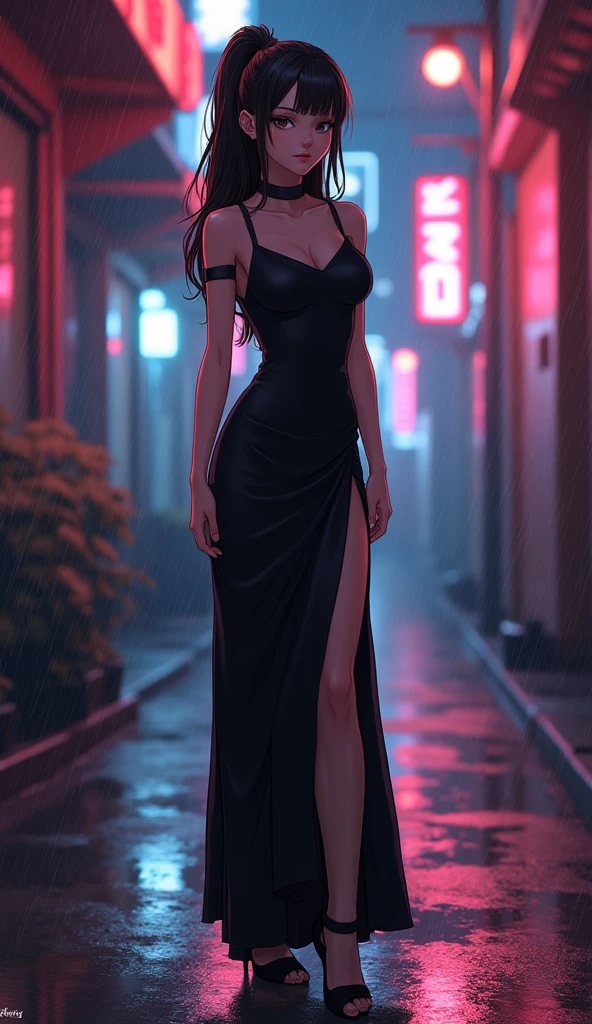 A beautiful young woman with short green hair, a slim and hot figure, wearing a sexy office suite with a micro skirt and high heeled pumps, standing in a dark alley, (best quality,4k,8k,highres,masterpiece:1.2),ultra-detailed,(realistic,photorealistic,photo-realistic:1.37),american comic book style, cinematic lighting, moody atmosphere, dramatic shadows, neon lights, gritty urban environment, (intricate,complex,detailed,intricately detailed:1.2),highly detailed facial features, detailed eyes, detailed lips, (exquisite,gorgeous,stunning:1.2),solo female, full body shot, dynamic pose, confident expression