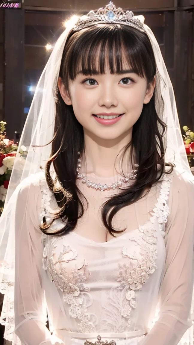 Mirai Yashima smiles in a sexy wedding dress in the style of Yoshikazu Yasuhiko&#39;s illustration