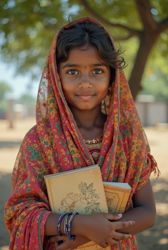 A girl from Rajasthan with a book in her hand