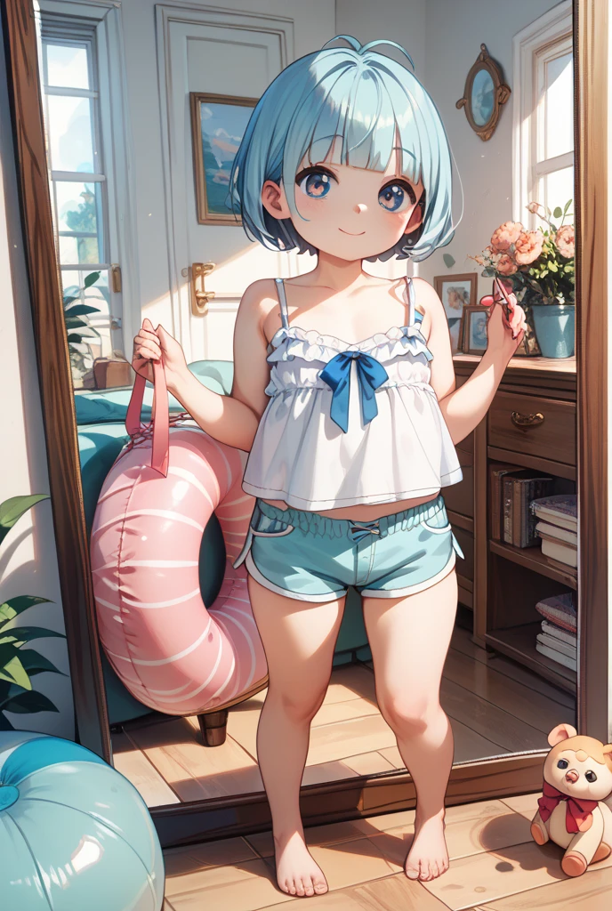 ((masterpiece)),((highest quality)),((anatomical)),((Realistic)),((realistic)),((cute)),((girl&#39;s room)),(((Youmu Konpaku))),((beautiful eyes)),((baby face)),((petite)),