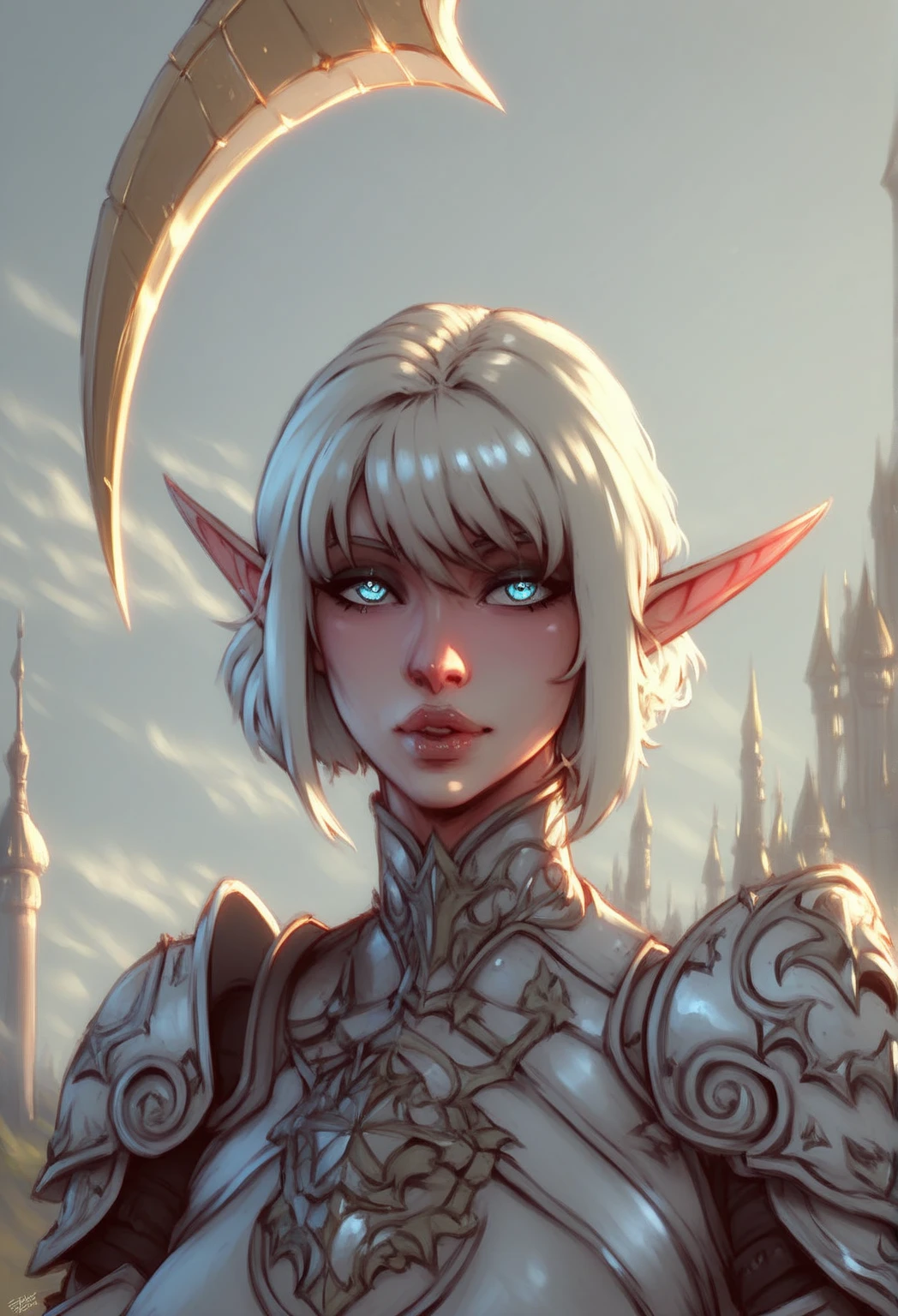 (artwork:1.2),(lineart:1.33),old,1woman,portrait female mature elf woman paladin with white bob hair in medieval crowded market,close-up,laughing,heavy armor,(hyperdefined),(inked-art),red,orange tones,unusual-angle,cartoon,historical gothic aesthetic,complex lighting,(flat colors),ultradetailed,(fine-details:1.2),absurdres, (atmosphere), coherent