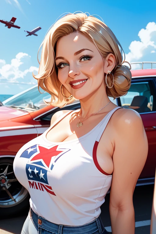 Carolyn Dunn, daisy dukes, flag bikini, car race