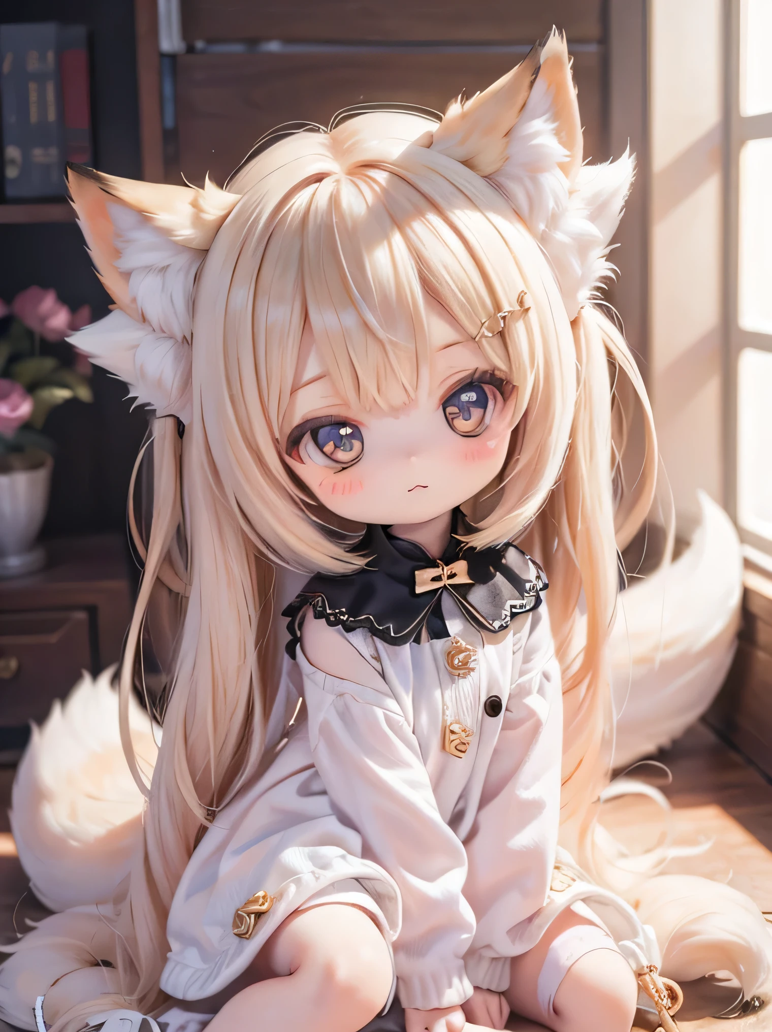 detailed, Beautiful woman with expressive eyes, Perfect Face, Long golden hair, Golden Eyes, Pink Lips, Attention to detail, Anime Style, Bright colors, cute, Thick and sensual lips, Curvaceous and voluptuous body, Blushing and lying in bed (nude)in. poor、Sexy pose looking back over shoulder