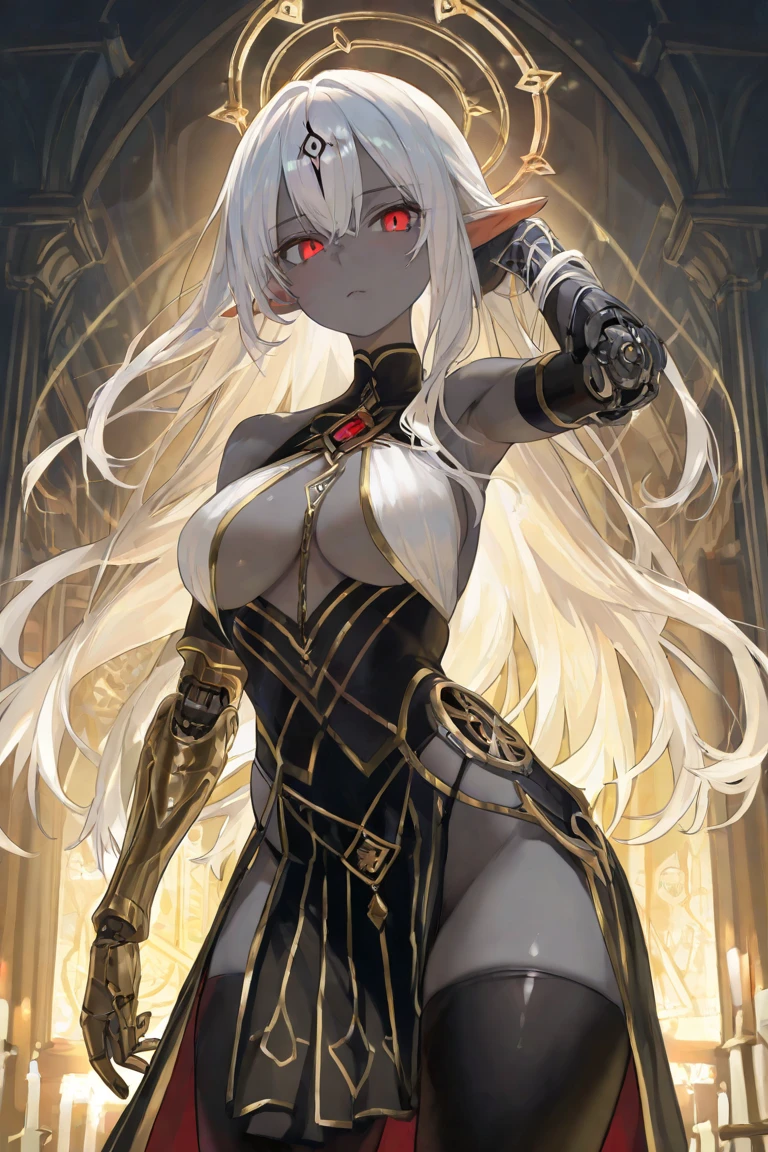 masterpiece, best quality,1girl,(little girl:1.4), jeanne d'arc alter (fate), jeanne d'arc alter (avenger) (fate), yellow eyes, solo, breasts, gloves, flower, weapon, elbow gloves, long hair, jeanne d'arc alter (avenger) (third ascension) (fate), sword,(kbxll:0.6)