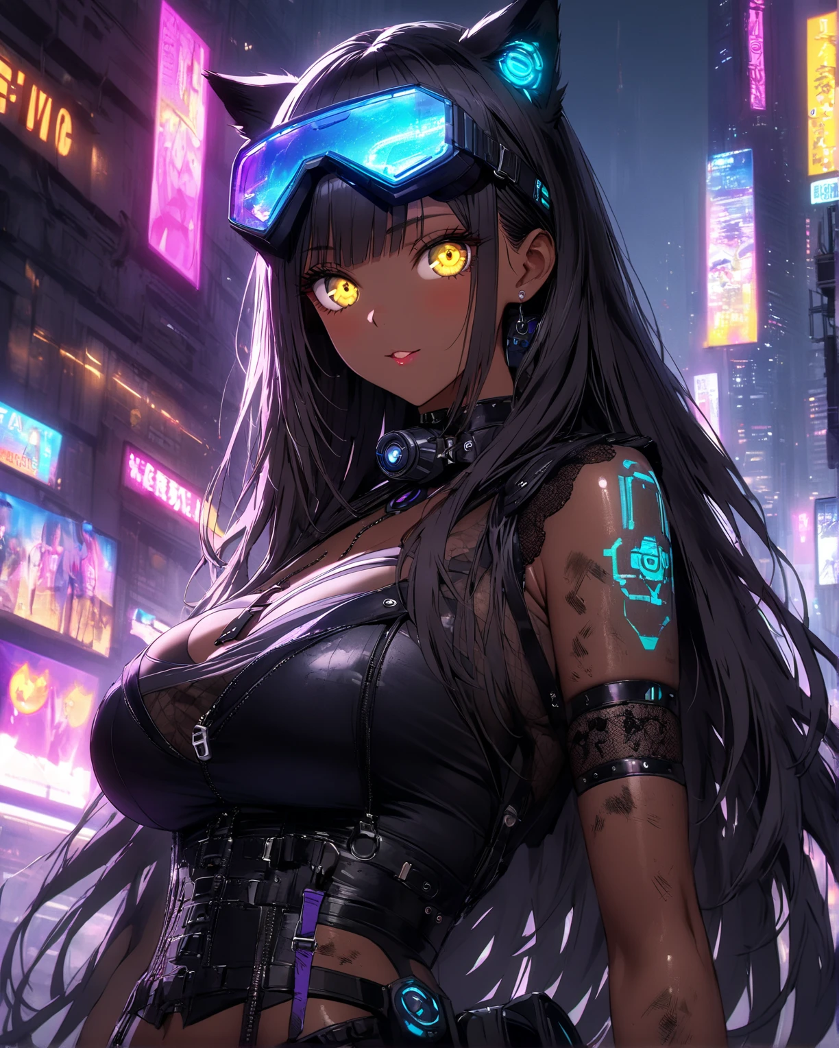 Cyberpunk,
Female,
Bursting tits,
crowded
Neon lights,
futuristic scenery,
perfect depiction of eyes,
perfect expression,