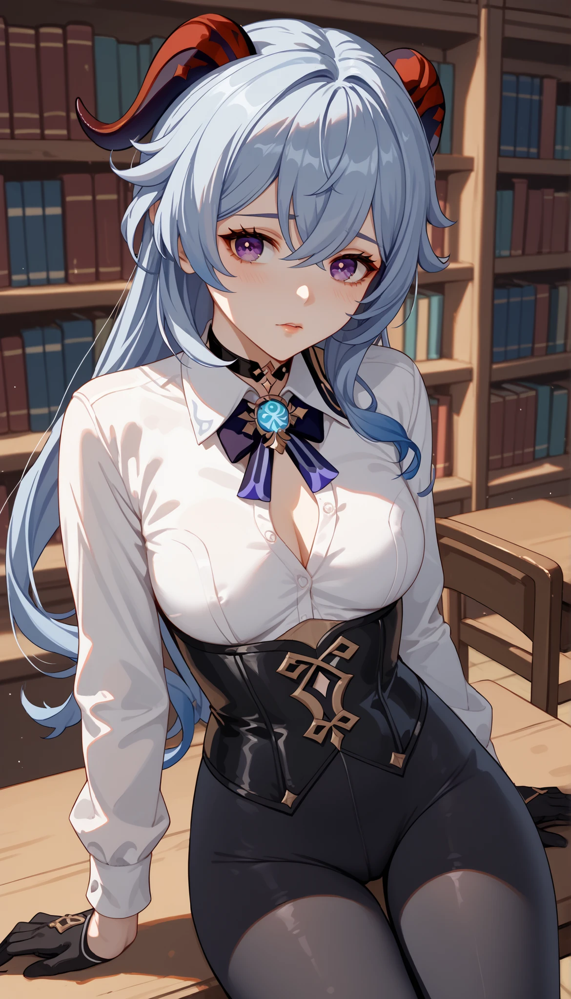 (Mulher com cabelos brancos:1.2,figura esguia:1.2,alta:1.2),olhos azuis,(Dragoned:0.9),roupas brancas,magia de luz envolvendo,(biblioteca branca:1.1)