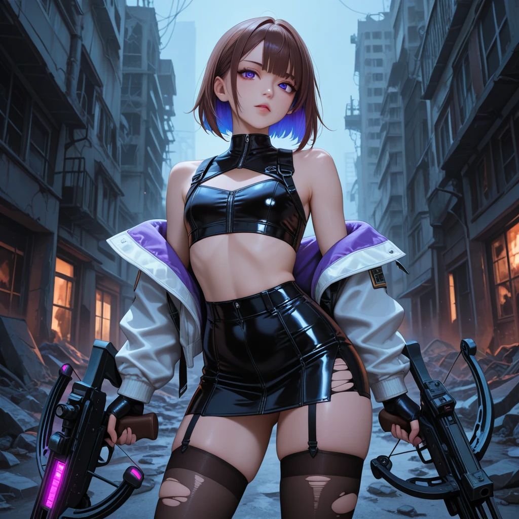Oh, league of legend, sexy for, wallpapers, detailed eyes, fox ear, (fox tails), a skirt, (long pink fur), medium breasts, Looking at_It is shown in_Looking atl espectador, short_hair, gloves, belly button, fail, blue_there are eyes, Eternal, full_body, weapon, Footwear, necklaces, negro_gloves, pulp, hooded, hair_overcome_Yoon_there are eyes, Cultivator_above, hoodie, negro_pants, sneakers, Cut_jacket, cyber punk character, Cut_hoodie