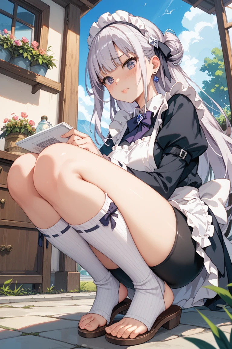 A cat girl sitting cross-legged on the ground，And open your legs in white lace suspenders，Love in the eyes ，Little tongue sticking out，White milk flowing from the mouth，Look at me with disgust and sickness