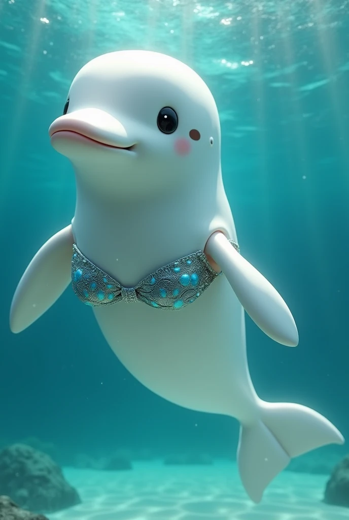 Antoinette, the beautiful female Swan in her blue swimsuit, is floating around in her inflatable swan at the beach. Her  jiggles as she floats around the sea in her swan floatie.