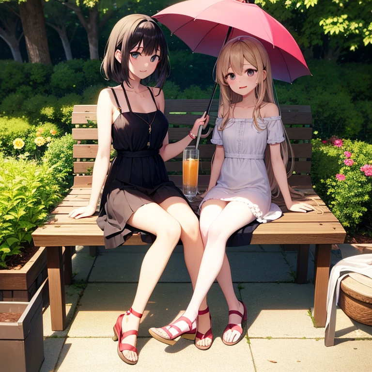 {{{Masterpiece, highest quality, high resolution background}}}, bright and beautiful atmosphere, 3 girls (2 years old, 1 short-tempered round face), 1 (hair, surface effects), small breasts, changing clothes under a tree , Girl taking off her dress, swimsuit under the dress, plastic bag at her feet, wearing beach sandals, , Sandy beach, ``deltamon_sdXL :0.73) >Deltamon''