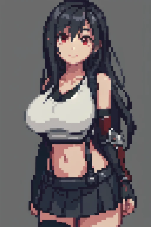 One girl, Black Hair, Red eyes, Big Breasts, Tattered clothes, whole body, milk(pixel, pixel art)、Erotic woman sweating, covered in cloud pedals, (Big Breasts,), Focus on the face, Complex eyes, Posing at the prefecture