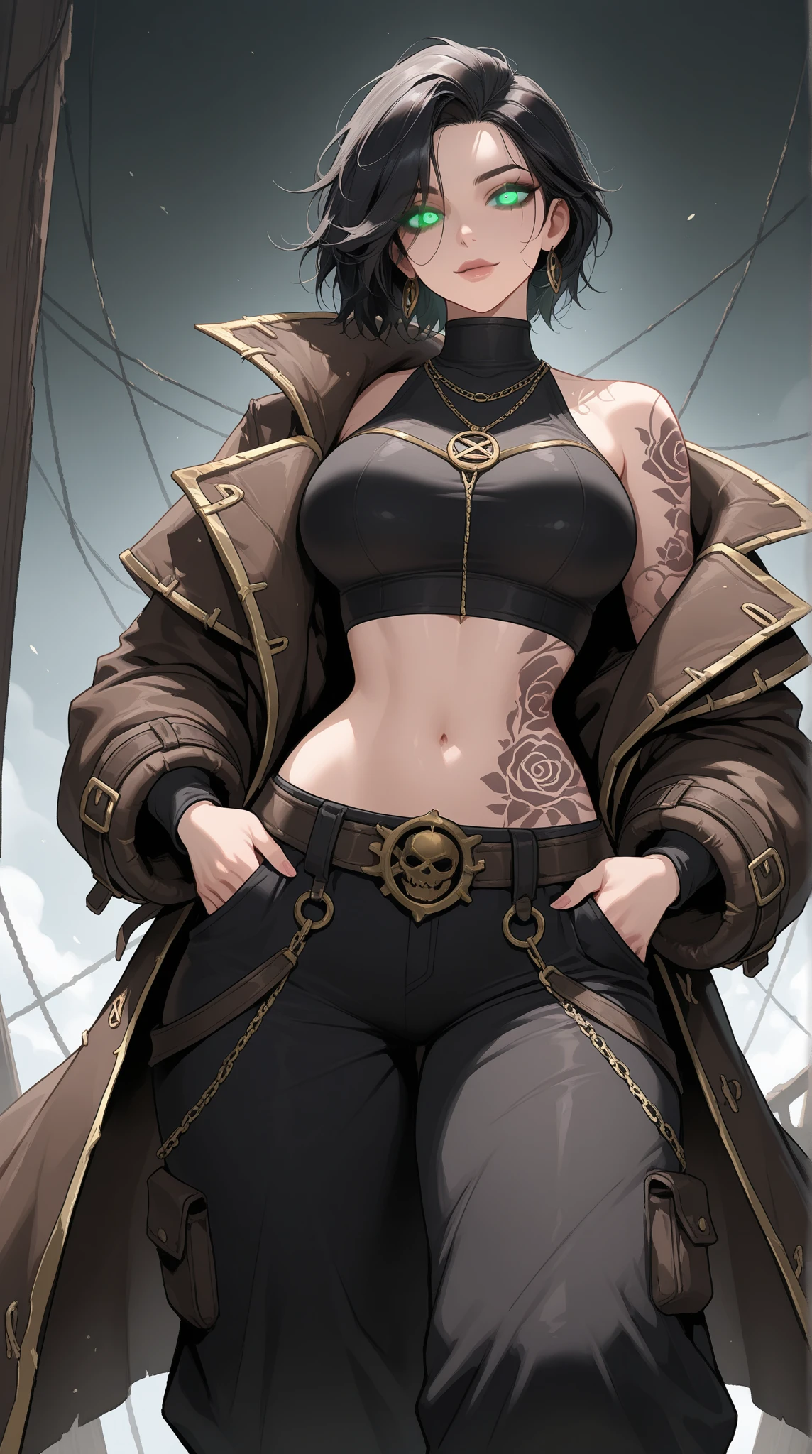 Highest quality、masterpiece、8k、Realistic、超High resolution、Very delicate and beautiful、High resolution、Muscle Girl、Perfect female body、Beautiful woman、Mature Woman、Black Hair、Red eyes、Six Pack、One tattoo、Earrings、Toned body、Tall 、Black military uniform、Luxury Clothing、boots、cigarette、Wild Pose、Full body emphasis、Simple Background、Large Breasts