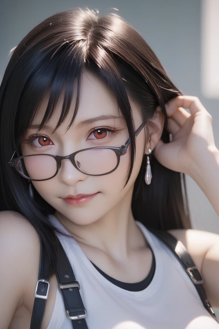 in cyberpunk city, cyberpunk photo, cyberpunk 2 0 y. o model girl, in a futuristic cyberpunk city, female, in a cyberpunk city, cyberpunk beautiful girl, in cyberpunk style, cyberpunk girl, futuristic cyberpunk tokyo night, at cyberpunk city, (tmasterpiece、4k resolution、ultra-realistic realism、The is very detailed), "Full and juicy lips, mesmerizing wide eyes, a defined jawline, and high cheekbones. A perfectly symmetrical face with distinct features.", wearing glasses, Japaneses, Irelia from league of legends, red-haired