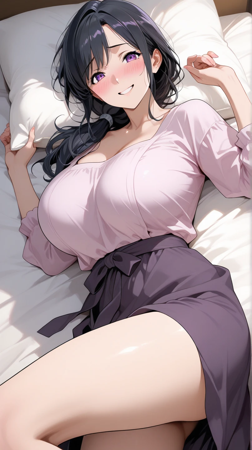 (独照), (high quality 16K anime), Sweaty and sweaty, Black mist, Delicate skin, (super big MILF body:1.3), (Photorealism), masterpiece, best quality, portrait, Perfect underarmpit, Show cleavage, Wear a tight black office lady shirt, (Chinese idol), (realistic beautiful Asian), close up and soft up to everything, (plump MILF body shape:), spot light, (super pale skin), pink make up, sharp focus, detailed anatomy, ultra-wonderful face detail, (Very thick thighs,With very slender calves:1.3), 37 years old with a ultra-cute face of a Chinese young idol, (ultra-detailed eyes), (ultra-detailed skin), (super melting 御姐 very long hair style), (sitting on knee on a hotel bed:1.2), (hyper huge erotic female breasts:1.3), (Tight top), super wide wet juicy sexy red lips, soft light, perfect girly face, photorealistic, correct fingers, the light is very bright, realistic, photorealism, photography, Smiling eyes, Tall physique, (Big and sexy buttocks:1.3), (Extremely thin waist:1.2), office lady的发髻