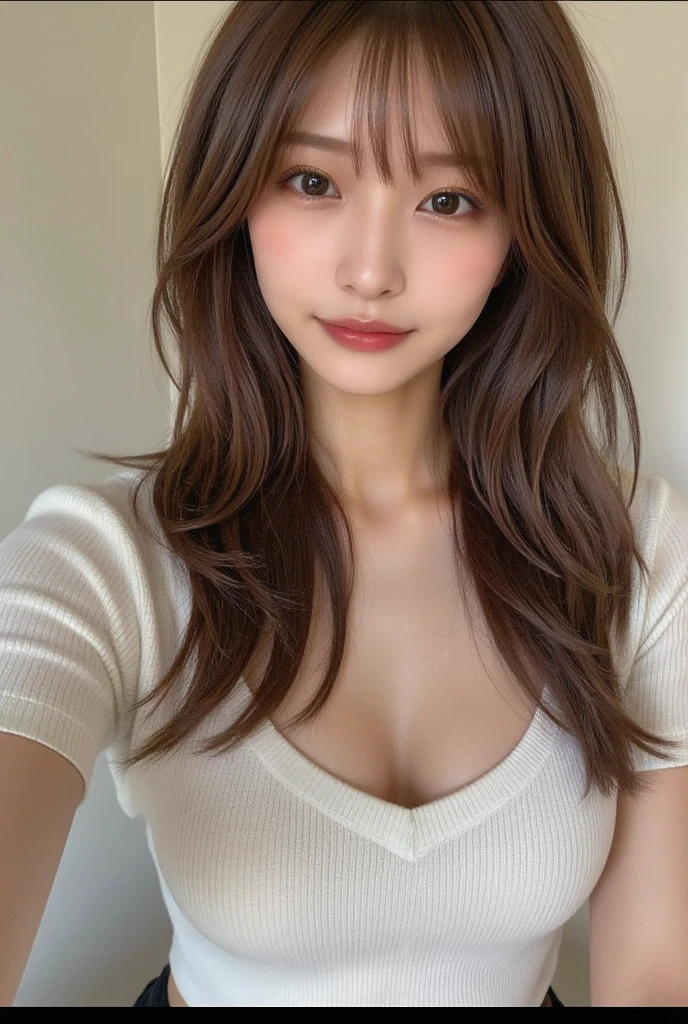 ((Highest quality, 8k, masterpiece: 1.3)), 1 female, Japanese Mature,Sensual beauty: 1.3, (Hair style Brown hair Medium wave, big: 1.2), Nightwear: 1.1, Super Slender Face, Delicate eyes, double eyelid, Dimples,Mole, Home,Plump body, Cleavage, very thick legs, Cowboys photographed from the air