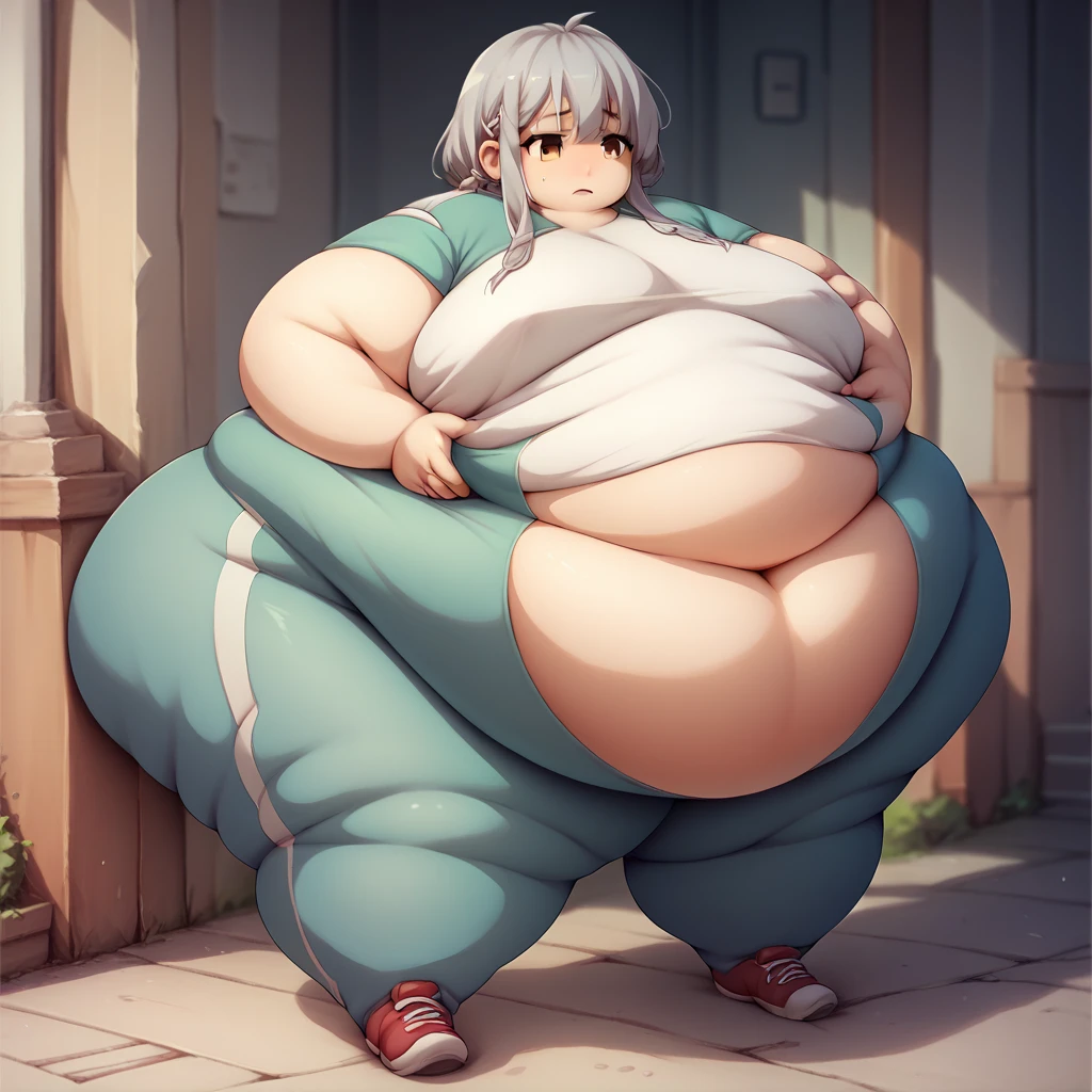 fat girl, white dress, underwear, (walking in the park), short blue hair, open mouth, beautiful face, wide hips, fat thighs, tits, fat ass, ((perfect body)), ((perfect hands)), ((perfect feet)), 