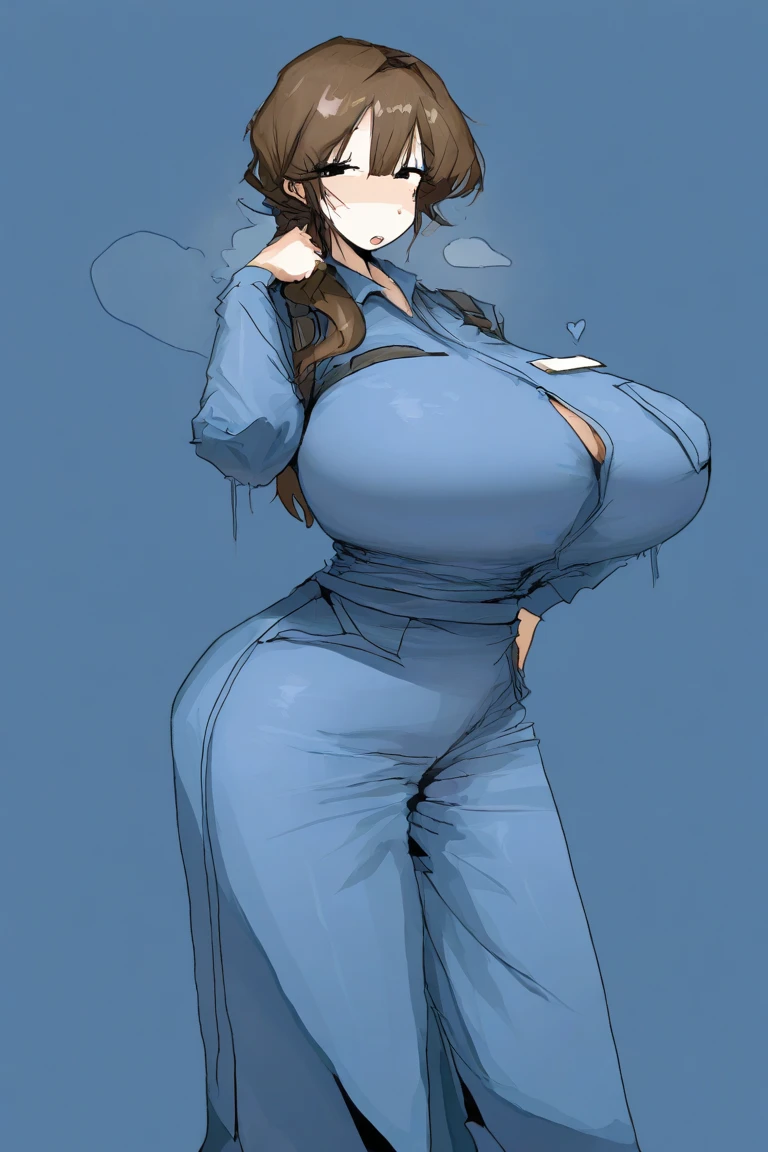 1girl, (solo:1.2), (standing:1.3), (posing for the camera:1.3), (cowboy shot:1.5), smile, happy, at ease, (curvy:1.2), (masterpiece:1.3), (best quality:1.3), (perfect anatomy:1.4), highly detailed, agawa, vibrant colors, warm palette, expressive, solid shading, clean lineart, (gigantic breasts:1.4), (brown hair:1.3), beautiful face, beautiful eyes, (curvy:1.4), long hair, (casual attire:1.5), shirt, loose fit, (small town:1.3), street, daylight, blue sky, western architecture、8K,high quality,anime,married woman,fair skinned,beautiful face,small face,clean,bright,eye highlights,sexy,super big tits,beautiful line drawing. Black hair, white skin, brown eyes,