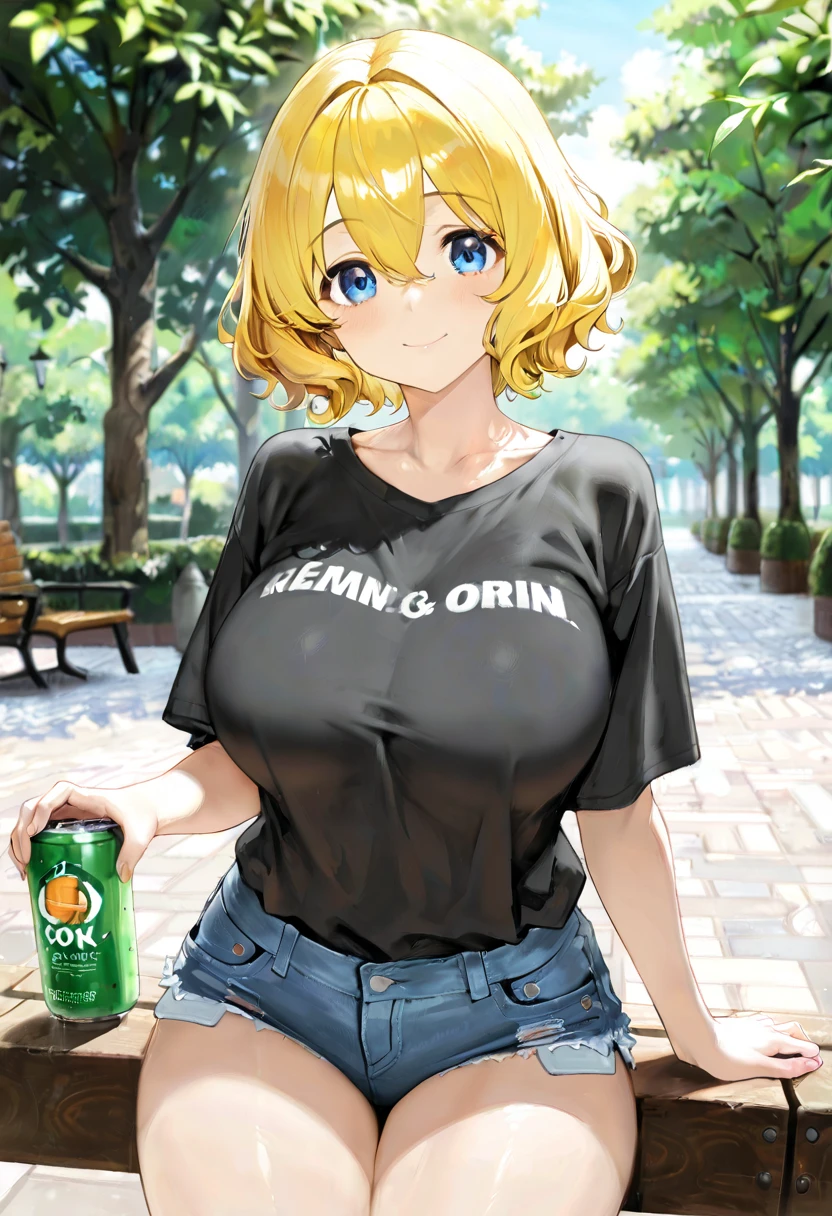 blush, glowing aura, natural light, masterpiece, glossy skin, juicy lips , ,sexy, hot, , evil,juicy lips, bimbo, hour glass, blonde hair, wide eyes, green eyes, massive boobs, dark lighting, long hair, pink bow, platform shoes, bow in hair, golden round glasses, sandy blonde hair, bimbo, cute, evil smile, no hair on forehead, no fringe, juicy lips, red shirt, fast food worker, name tag, hat, scarf tie, yellow scarf tie, holding food and drink, holding tray of food, black striped jeans,