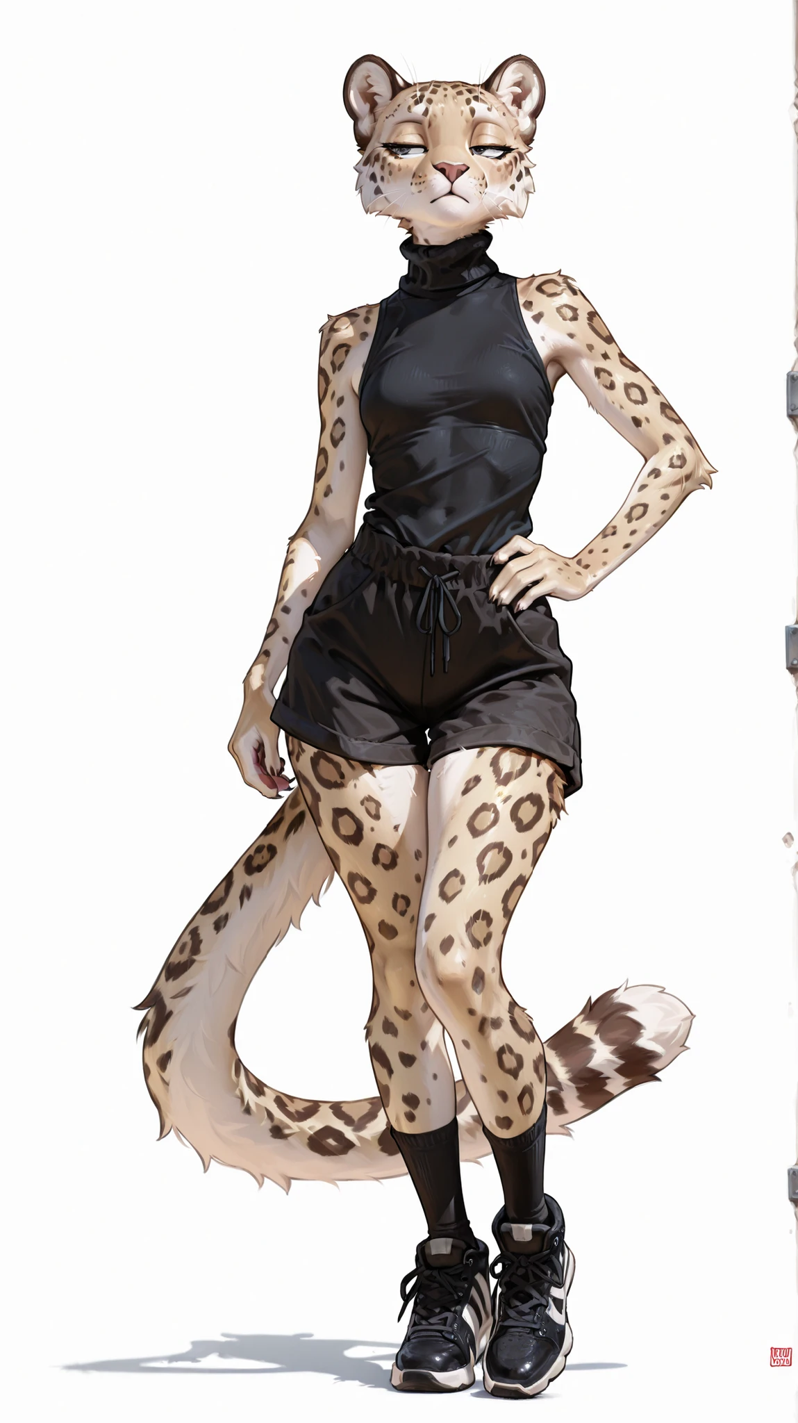 <lora:digibootsv2-000001:0.6>,digiboots,anthro,standing,digitigrade,bra,sci-fi boots,short boots,lynx,simple background, <lora:add_detail:1>