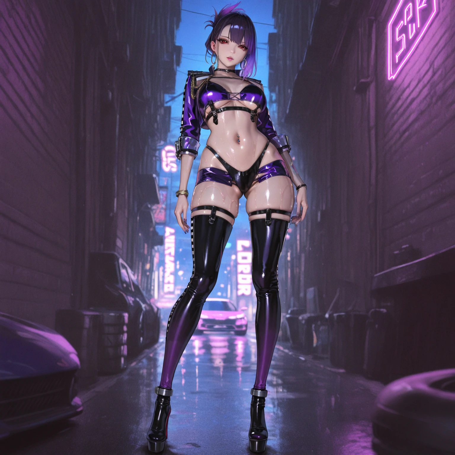 girl in a black latex outfit posing for a picture, seductive anime girl, Image Quality，photo  anime, oppo masterpiece, 3 d anime realistic, 4 K, artwork in the style of guweiz, thicc, oppai cyberpunk, , trending on cgstation, hyper realistic anime