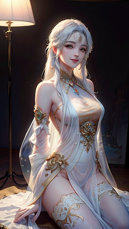 (Best quality,A high resolution,The image is clear:1.2),Ultra detailed backgrounds,Beautiful woman seductive pose，Charming legs，Chinese style clothes,,exposed bare shoulders，Garden scene,night time moonlight,The crane，The crane，Romantic atmosphere,Dutch Angle Shot,gentlesoftlighting,shelmet，beautiful forehead eyes，Open your lips，