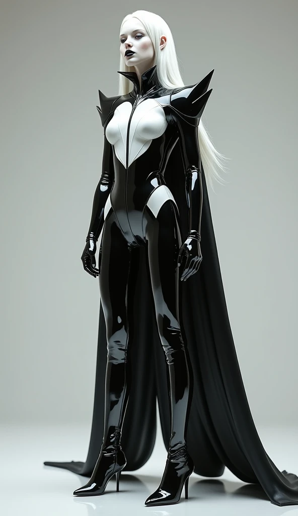 ral-opal, meahophontron, full body, woman robot face, devil nun, negro, looking at camera, body nun clothes, red eyes, primer plano looking at camera, realist, beautifull woman, sexy face, black clothes, gray and red, red cape and red heels, posing sensually.