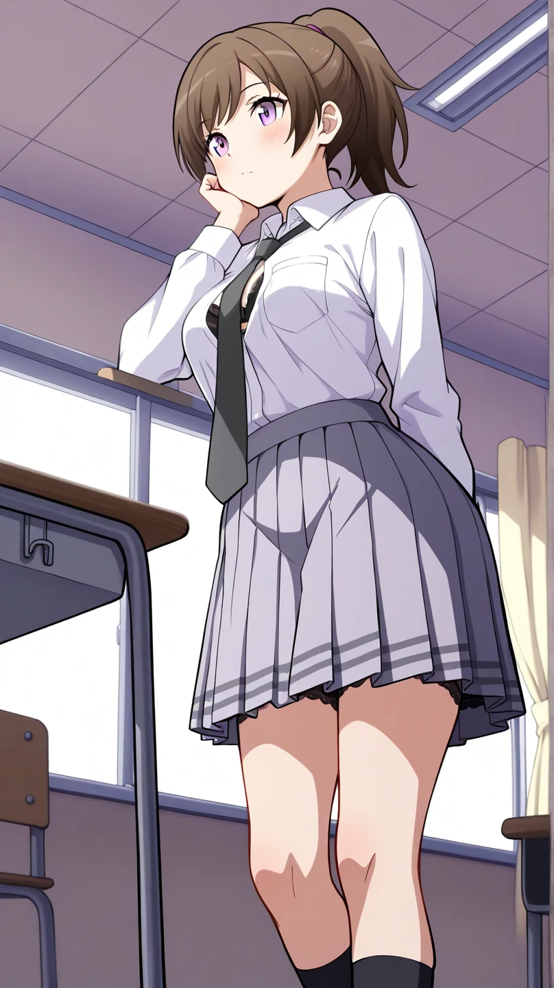(((Top image quality、8K、low angles、femele)))、((female high-school student、Naughty anime style、kawaii、a beauty girl))、((Wearing a uniform、Flipping up a skirt、Pants are visible)、lascivious、Underpants、pantiy、Flipping up the skirt with your own hands、Facing the front and looking down、Grabbing a skirt with your own hands、Dressed as a priest
