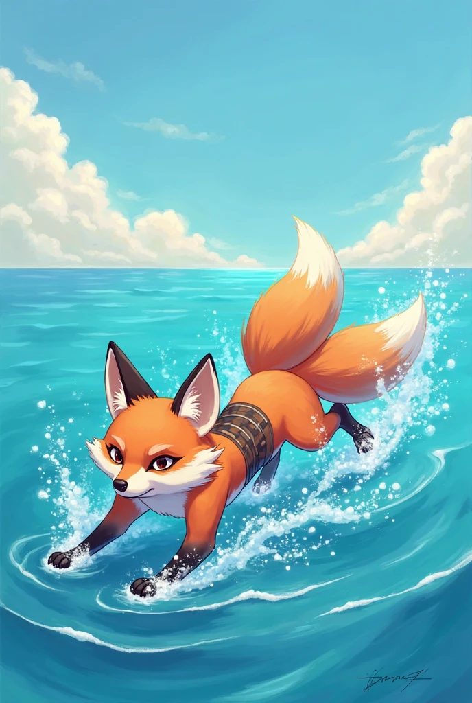 Cargo Netting with a fish fox tangled within, In Low Poli art style, best quality, masterpiece