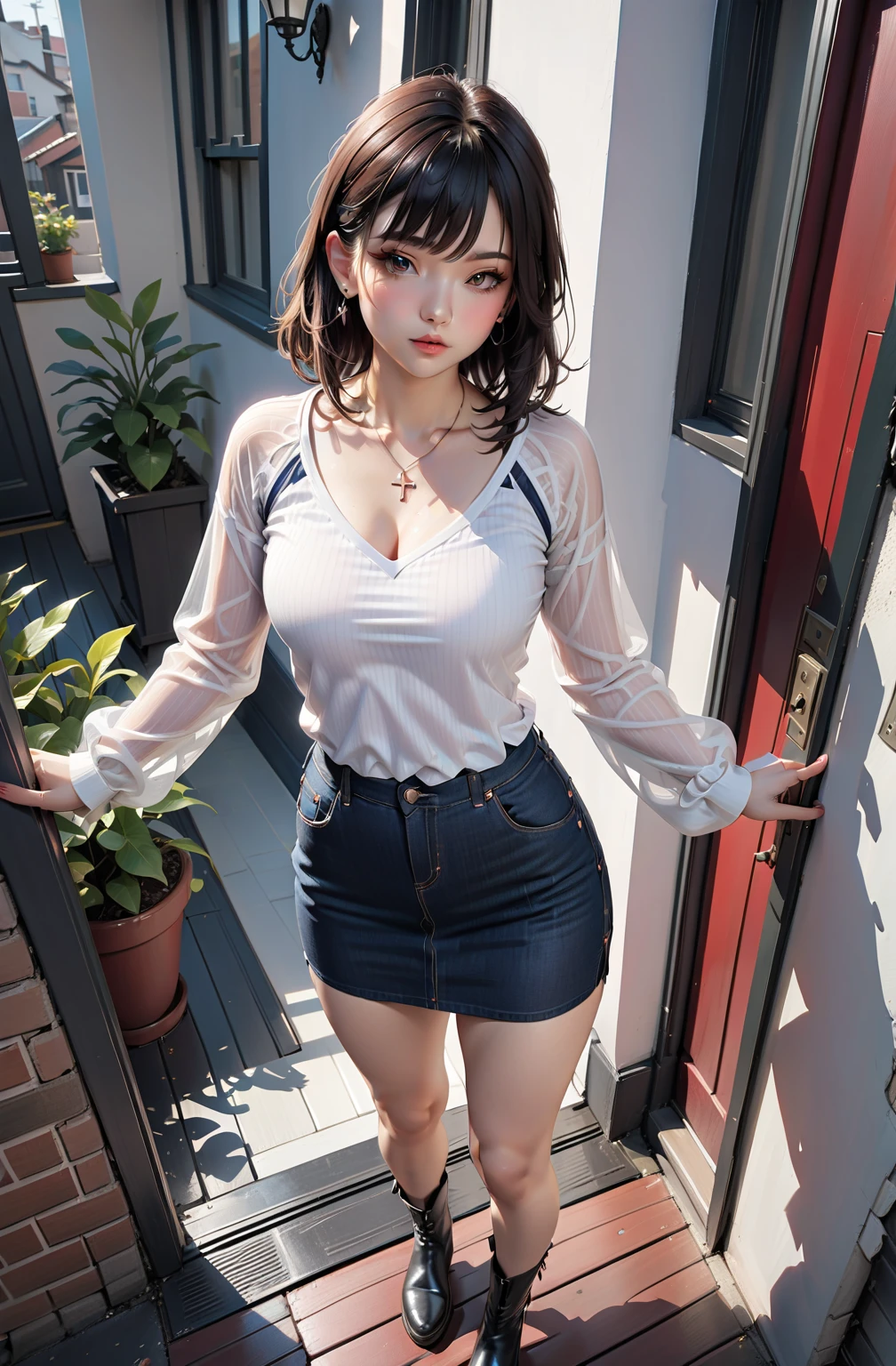 Super Nasty Adult Woman、Ultra mini skirt、No bra、Drenched thin panties sticking out、embarrassed from、Thigh opening