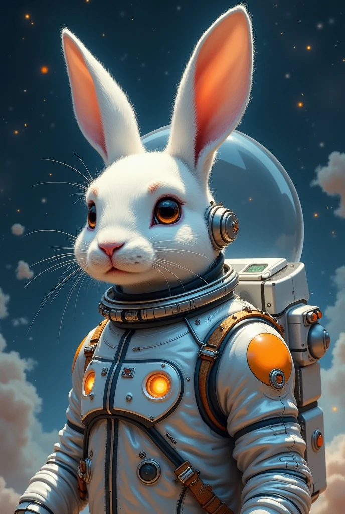 Full-length bunny, Astropunk, Whole body, spacesuit, Starry sky, a lot of details, Aztec art, hyper-detalied , Aesthetically pleasing, is beautiful, Realistic