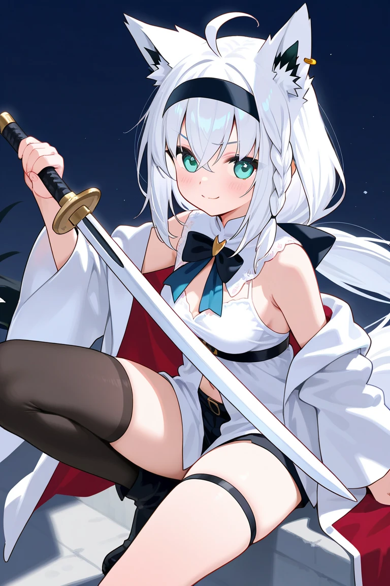 Ninja anime girl with short white hair