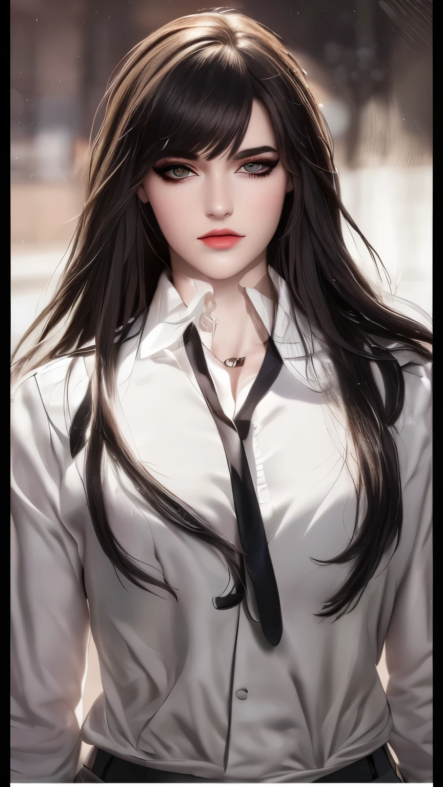 Convert to a realistic portrait,(Photorealistic : 1.5) ,grey pupils,detailed image,( double lid eyes:1.2) (upturned eyes: 1.3),(long eyes: 1.2) ,(cat eyelashes:1.2),retain her head structure,thin straight eyebrows,clear image, highly detailed