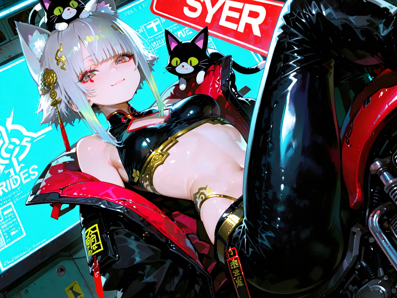 ((Rebecca, Rebecca from cyberpunk)), solo female, (( portrait)), BREAK, ((:1.2)), ((nipplina, buttlegs spr)), (detailed Bonifasko lighting), (detailed pale skin), (neon green hair, green eyes, red sclera), (female Rebecca), BREAK, ((long flowing hair)), ((facing viewer)), (cinematic lighting), ((detailed background)), ((close up view)), (((full body view))), ((close up view, face focus)), (half body shadow), [backlighting], [crepuscular ray], [detailed ambient light], [gray natural lighting], [ambient light on the belly], (higher wildlife feral detail), [explict content], [sharp focus], (questionable content), (shaded), ((masterpiece), medium breasts, Commission for HiSakimichan beautiful, masterpiece, medium breasts, best quality, detailed iright colors, detailed face, perfect lighting, perfect shadows, perfect eyes, girl focus, green eyes, flawless face, face focus, gaze at the viewer, half-closed eyes, 1girl, solo, full body, (masterpiece:1.21), (best quality:1.2), (illustration:1.2), (cinematic lighting:1.3), detaiiled skin, balanced coloring, global illumination, ray tracing, good lighting, showing butt, cleavage, looking at viewer, neon n hairive look, NSFW (laying down, laying on stomach, body facing away from viewer, butt facing viewer , laying in bed, legs spread open knees)