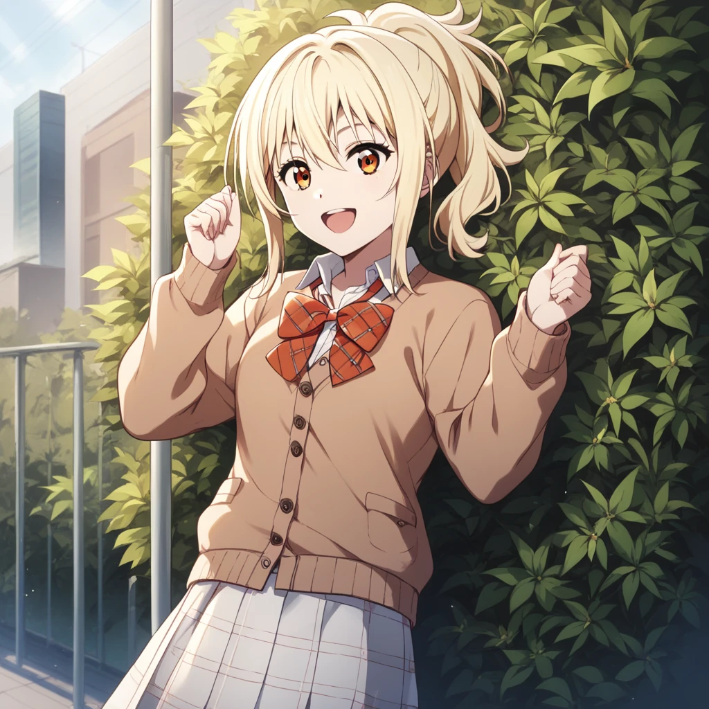 masterpiece, best quality, very aesthetic, absurdres, 1girl, beautiful face, light smile, small eyes, asymmetrical bangs, rose gold blonde hair, low twintails hair, straight hair, small breast, white shirts, mini skirt, rooftop, strong wind, panties, anime artwork, highly detailed, cowboy shot, looking at viewer, from below