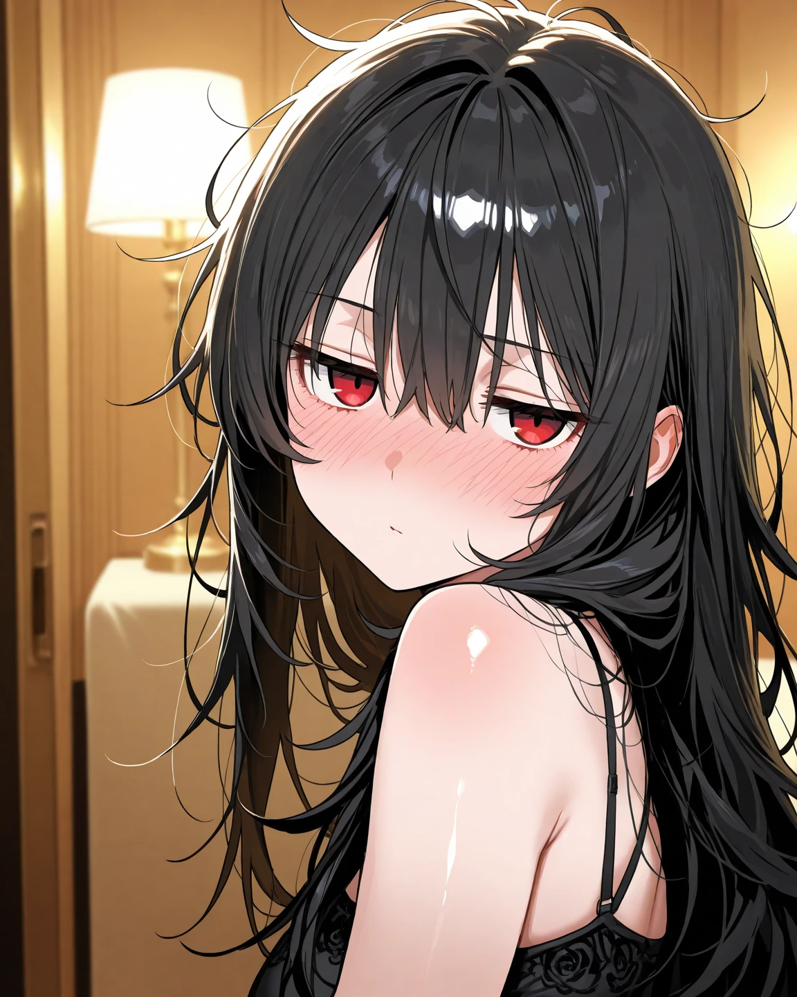 (masterpiece, best quality), intricate details, 8k, artstation, wallpaper, official art, splash art, sharp focus,
1girl, solo, <lora:akameV1:0.8> akame, red eyes, black hair, very long hair, hair between eyes,bare houlders,
Embarrassed, sweating, blushing, spoken !,
<lora:afterShower_v10:0.8> aftershower, <lora:ConceptBetterHairCensor_v108:0.8> hair_censor, nude,