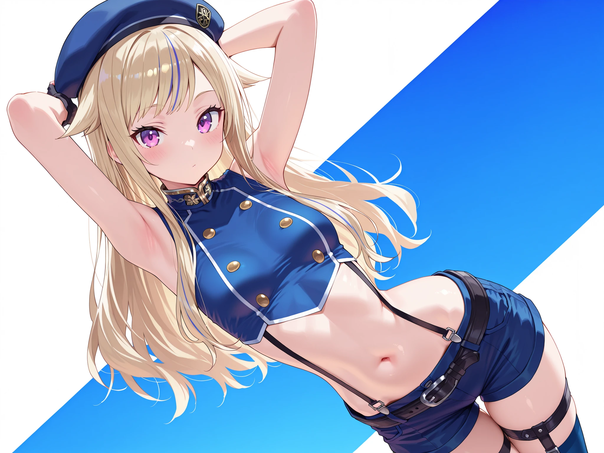 1girl,solo,standing,cowboy shot, , evil smile, bianka durandal ataegina, french braid,
<lora:BaltimoreRaceQueenV2HighlegBikiniCroppedJacket:1> ,race queen, <lora:bianka durandal ataegina:0.8>,long hair, cropped jacket, highleg bikini, micro shorts, thigh boots,
