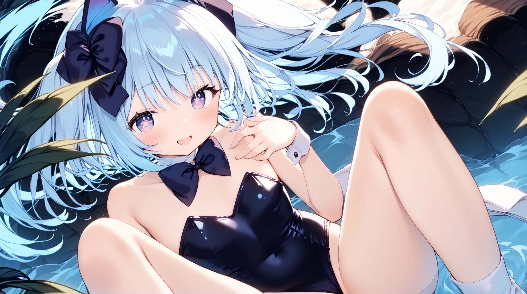 1girls alternate nonsense_Animal Costumes_water ear_my arm_Armband_Support artists_bare ascot name_blue shoulder_Ascot Blue_Blue Bow_blue brooch_Blue Eyes_Aquamarine_blue hair_Tights, Blush, rabbit chest_bow tie_The rabbit girl costume is closed.._The collarbone and mouth are colored.._in the_Hair description_Ask for the cover._cowboy navel_Split Shot_Take off the collar.._teardrop shaped arms_fishnet student_Thigh High Fishnet Furina_(genshin_impact) Genshin Jewel_Affects the hair in the groin area._between_eye, Bow hair, Heterochromia, Leg height, Leg height_leotard highres kkopoli knee_Longer leotards_hair'I'm still looking_Stelle_audience'medium_chest wear'Don't get along._colorful students_hair'm. outdoor, playboy_rabbit rabbit_Scrunchie sidelocks simple_Background Sitting Sleeveless Strapless_Two-tone street leotard_Wavy leotard_whitehair_whitehair_Leotard cuffs_Scrunchie