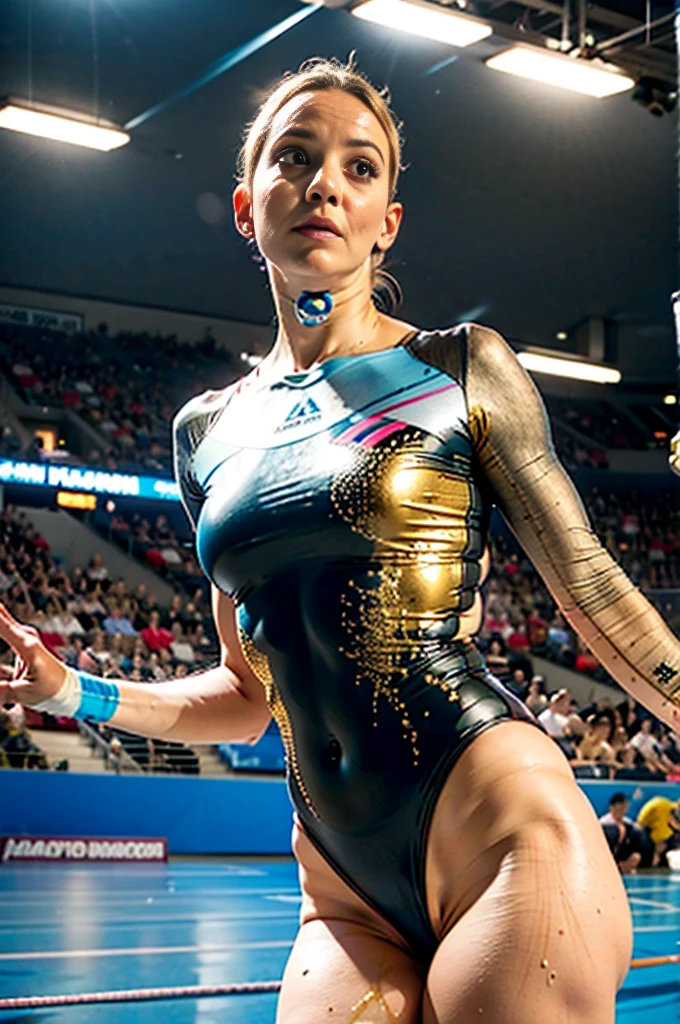 (masterpiece, best quality:1.2), 1girl, solo, nittai, female gymnast, beautiful girl, standing, cowboy shot, 