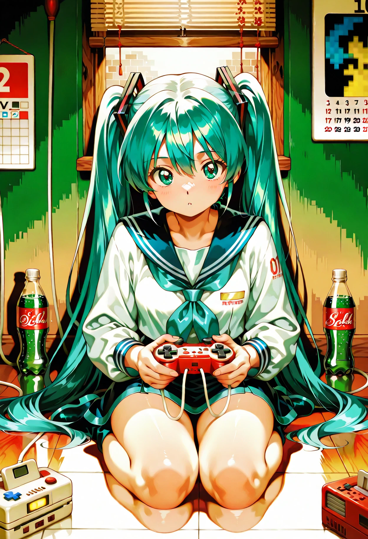 1girl, alone, hatsune_miku, with flacamisa shirt, mengaokamisa shirt,