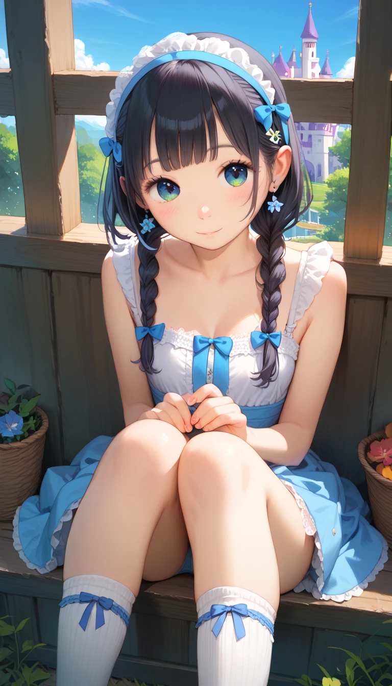 masterpiece, highest quality, One Girl, Thighs, beautiful girl, Flowers, たくさんの小さなflowerびら, flower、Small waist, RAWphotograph,Bright lighting、Face Light, Ultra-realistic, High resolution, photograph, Sharp focus, Highly detailed eyes and face,Accurate hands、Symmetrical face, whole body、Large Breasts、Long Hair、チラリと見えるThighs、Cleavage、White Sandals、Sandy beach at night、Character portrait、set up