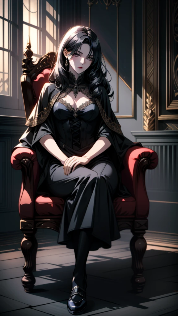 A scene of a sad and lonely young woman sitting in a dark corner of a large and opulent room. Her family is in the background, with the brother in the center, receiving attention and applause. The young woman should be depicted in darker and cooler colors, while the family is in warm and bright tones.

