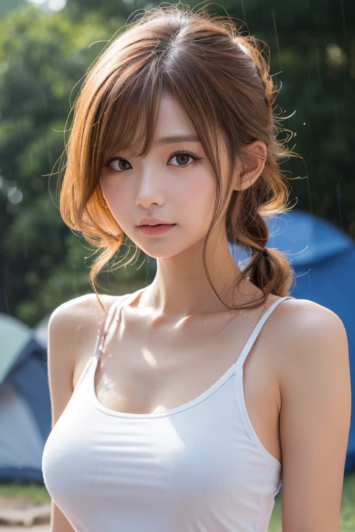 (highest quality, 32k, High resolution, masterpiece:1.5), cute japanese girl, 13 years old, whole body, Childhood, innocent, Innocent, An exceptionally beautiful face, A very cute and soothing girl, perfect human anatomy, Beautiful shiny red hair, Beautiful ponytail, long bangs with asymmetry, hair between eyes, big magical eyes, Beautifully trimmed thin eyebrows, smooth soft skin, Pale pink lips, natural makeup, small face beauty, gentle smile, ((Yellow patterned high quality bikini)), perfect collarbone, Beautiful chest in high resolution, slender body shape, High resolutionの美しい太もも, ((pure white background)), soft sunlight, professional lighting, professional photographer, Professional models