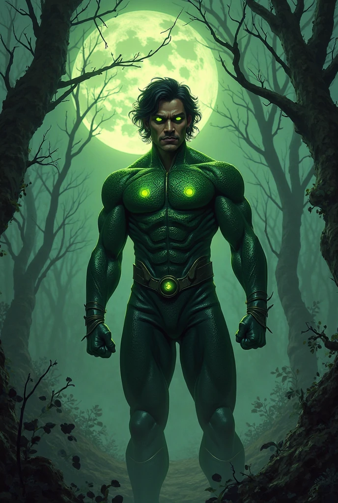 actor ((Bill Skarsgard)) as a ninja warrior Reptile, Mortal Kombat, green and black outfit, reptilian appearance, acid spit, Intricate, High Detail, Sharp focus, dramatic, photorealistic painting art by greg rutkowski