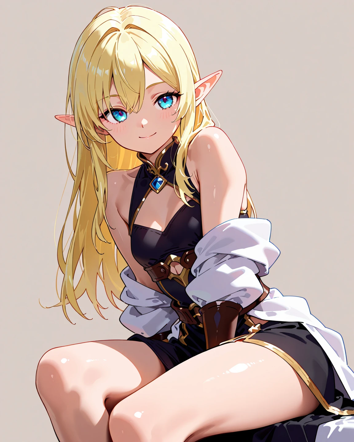 Anime girl blonde hair yellow eyes and yellow bikini white background